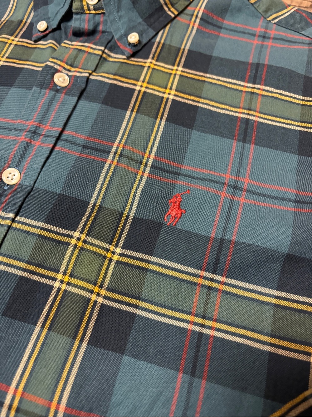 Ralph Lauren Flannel Shirt L Mens Blue Green Classic Fit Pony Logo Button Up - Picture 3 of 7
